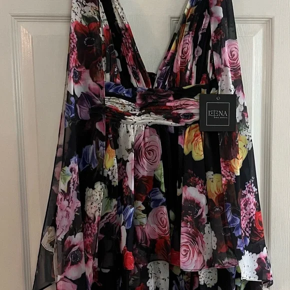 IEENA for Mac Duggal NWT #55837 Floral Bow Strap V-Neck Mini Dress Size 2 - Picture 6 of 14